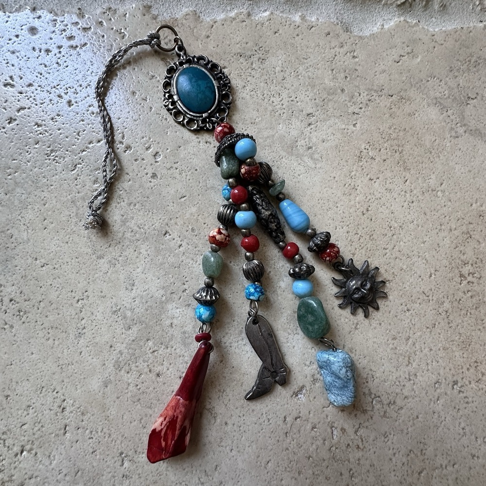 Vintage Western Ornament 8 Inch‎ Beaded Metal Dangle Boot Sun Floral Gems Charms